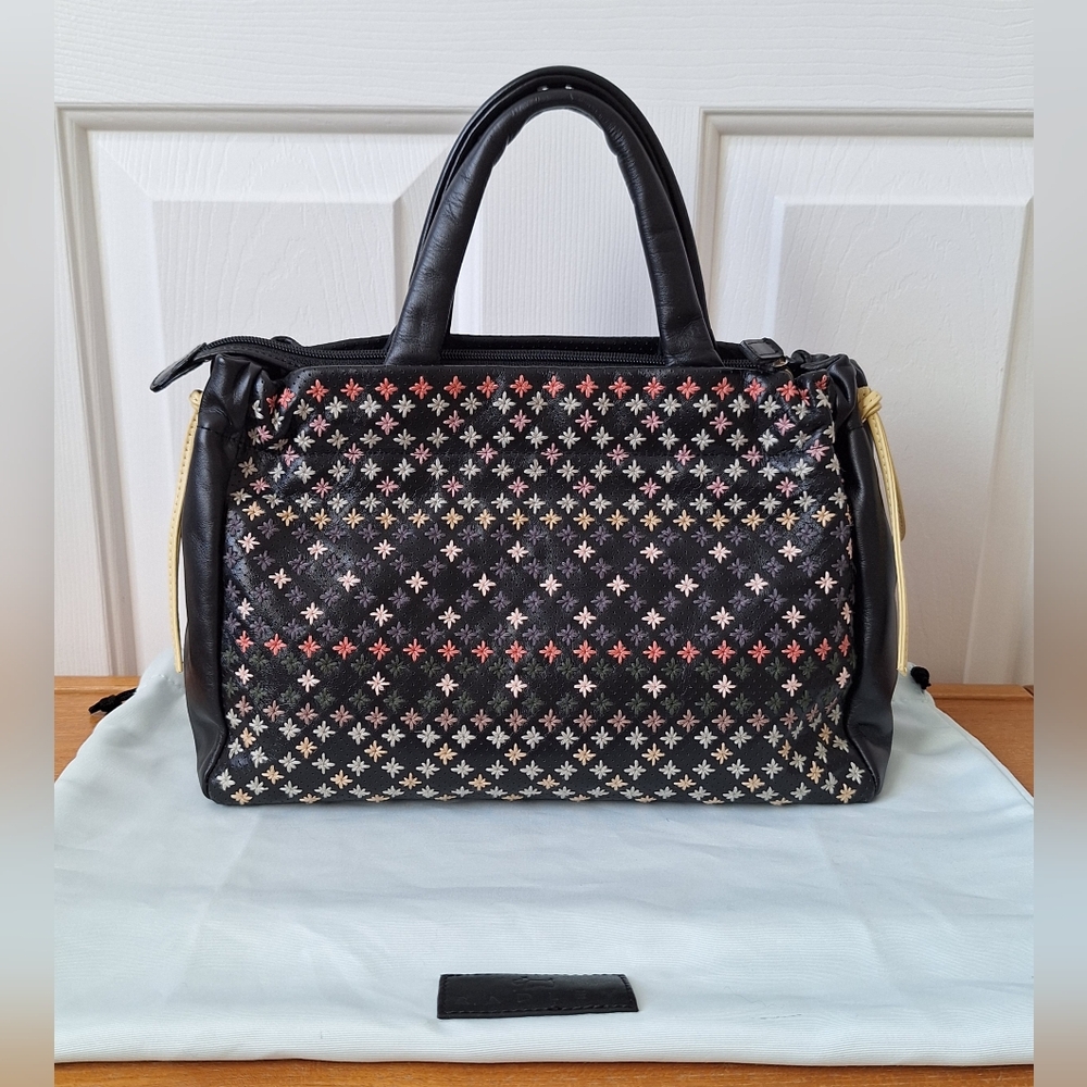 Radley Floral Embroidered Leather Satchel Ditsy Rainbow Country Grandma Black - Picture 15 of 15